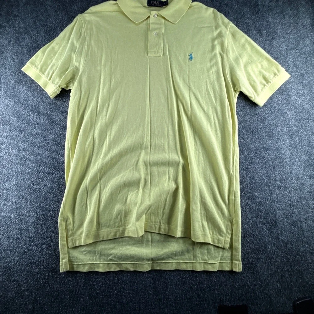 Polo Ralph Lauren Mens Large Yellow Short Sleeve Pique Polo Shirt Teal Pony Logo
